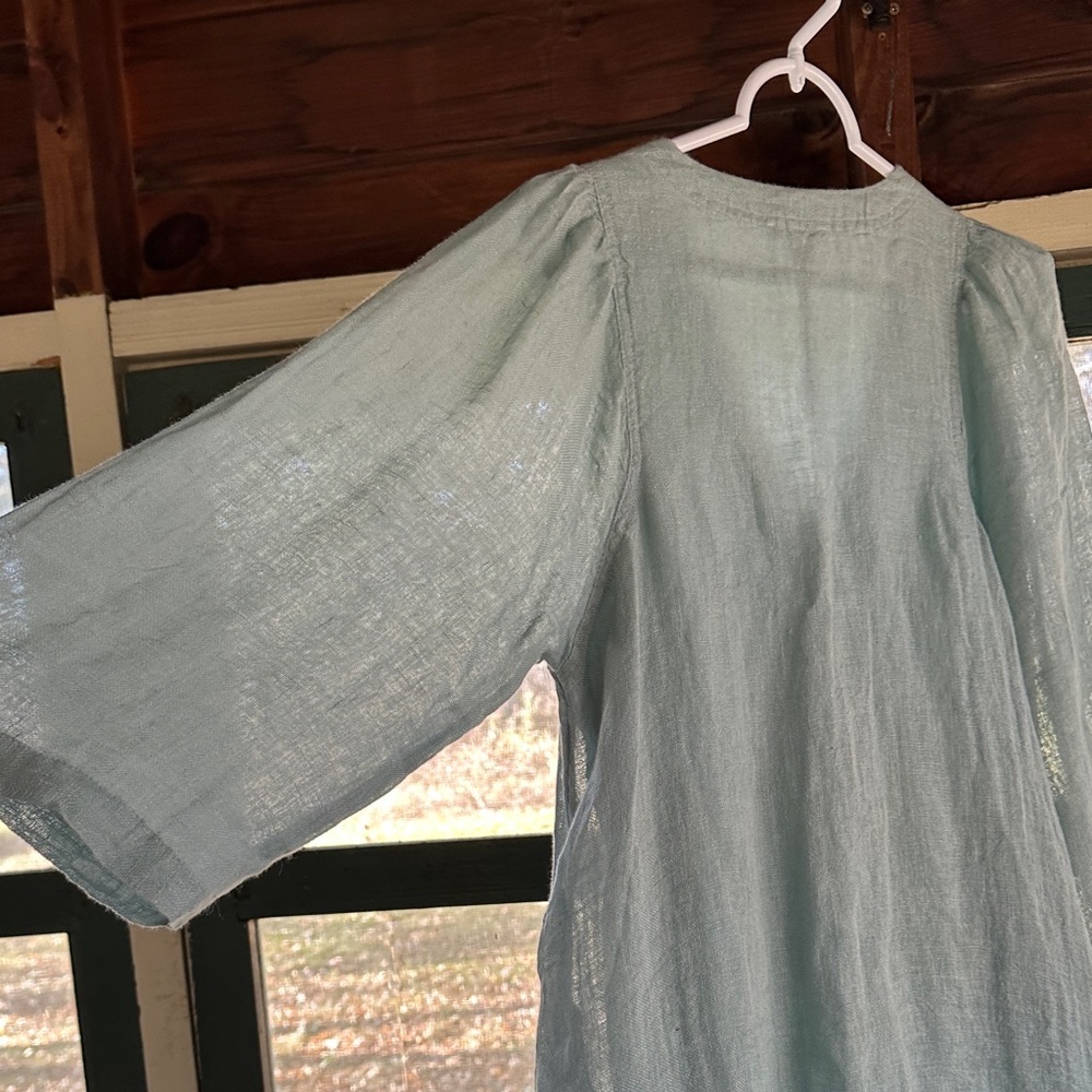Sundance Linen Long Sleeve Dress Light Blue Dress S - Picture 9 of 12